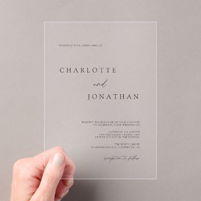 Invitations En Acrylique Élégant Mariage moderne simple (In situ (ordinateur de poche))