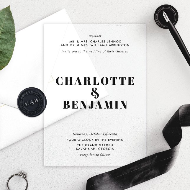 Invitations En Acrylique Élégant Mariage noir moderne (Créateur téléchargé)