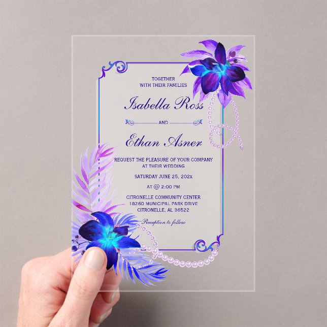Invitations En Acrylique Élégant Mariage orchidée (In situ (ordinateur de poche))