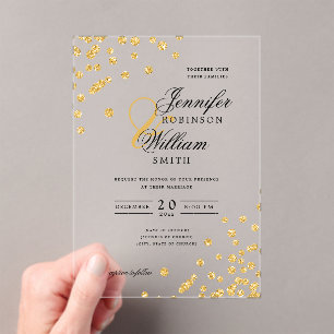 Invitations En Acrylique Elégant Mariage Parties scintillant Or Confetti Th