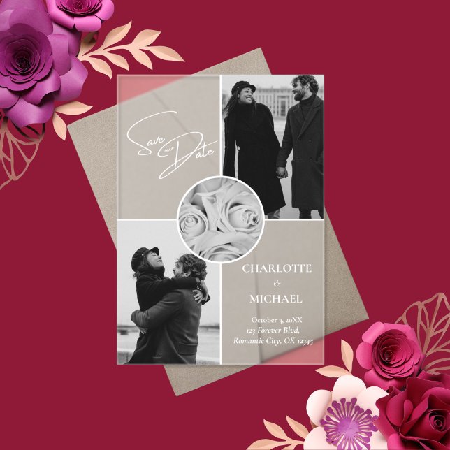 Invitations En Acrylique Élégant Mariage Photo Moderne Enregistrer La Date (Créateur téléchargé)