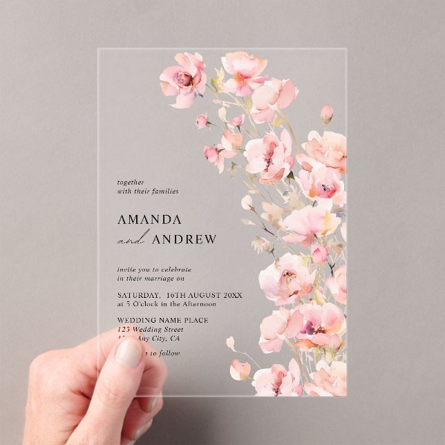 Invitations En Acrylique Élégant Mariage photo moderne rose pâle rose (In situ (ordinateur de poche))