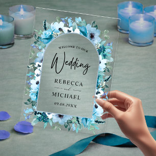 Invitations En Acrylique Élégant mariage printanier poussiéreux bleu blanc 