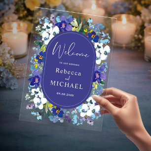 Invitations En Acrylique Élégant mariage printanier poussiéreux bleu foncé