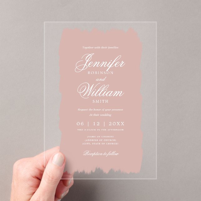 Invitations En Acrylique Élégant mariage Romantique Script Blush Paint Rose (In situ (ordinateur de poche))