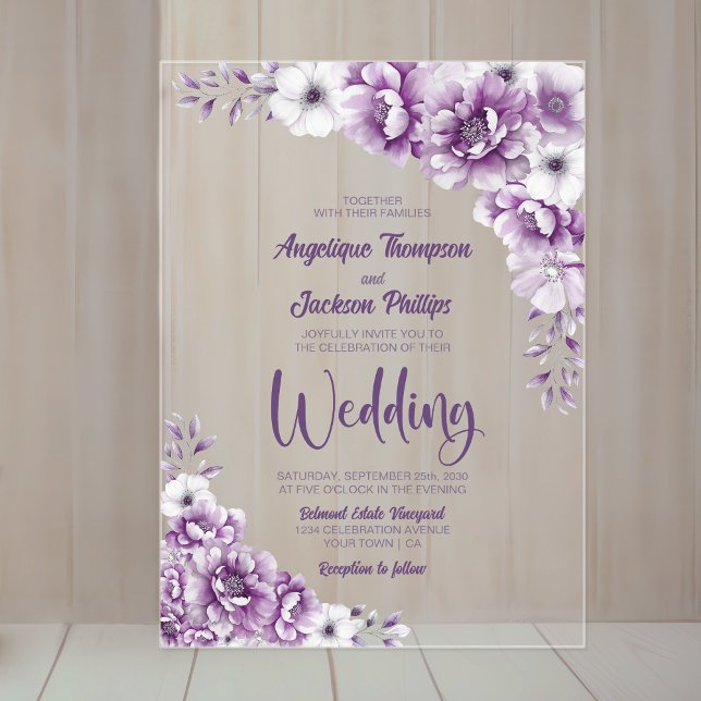 Invitations En Acrylique Élégant Mariage rose (Créateur téléchargé)