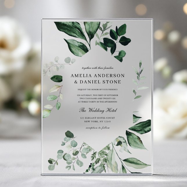 Invitations En Acrylique Élégant Mariage vert émeraude Eucalyptus Vert (Créateur téléchargé)