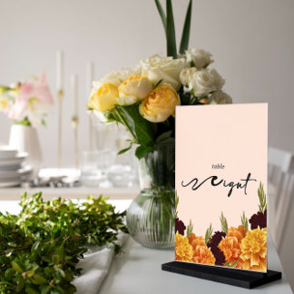 Invitations En Acrylique Elegant   "MARIGOLD" Floral  Acrylic Table Number