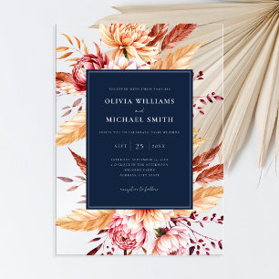 Invitations En Acrylique Elégant Marine Bleu Boho Chic Floral Mariage
