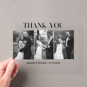 Invitations En Acrylique élégant merci mariage noir & blanc 3 photos