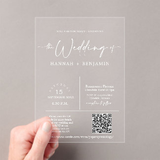 Invitations En Acrylique Élégant minimal de script Mariage Arch QR Code