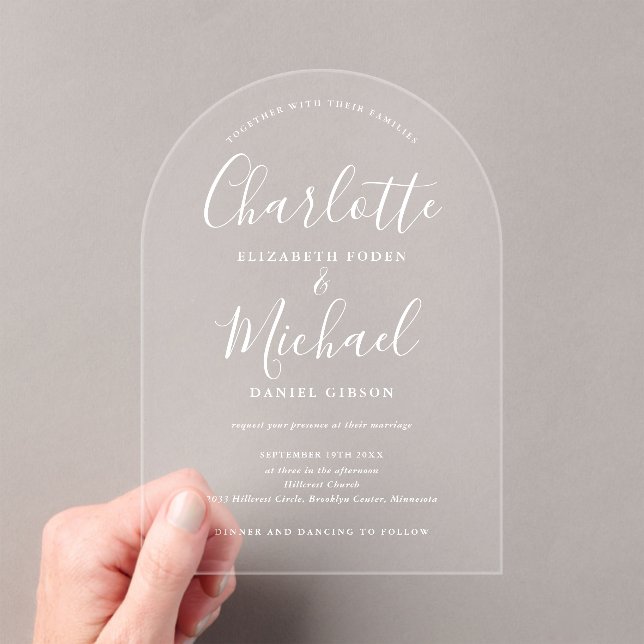 Invitations En Acrylique Élégant moderne signature blanche Mariage de scrip (In situ (ordinateur de poche))