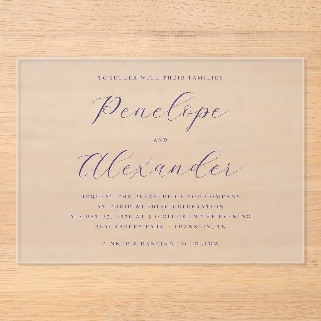 Invitations En Acrylique Elegant Navy Typographic (Recto)