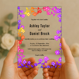Invitations En Acrylique Élégant Neon Coloré Rose Moderne Floral Mariage