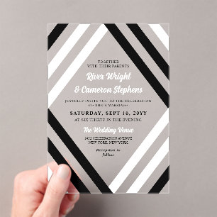 Invitations En Acrylique Elégant noir blanc Diamant Grandes Mariage moderne