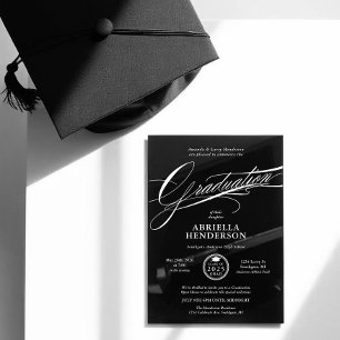 Invitations En Acrylique Élégant noir et écriture formelle pour la remise d