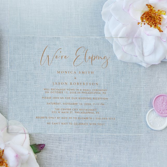 Invitations En Acrylique Elégant Nous sommes Eloping Gold Mariage Réception (Créateur téléchargé)