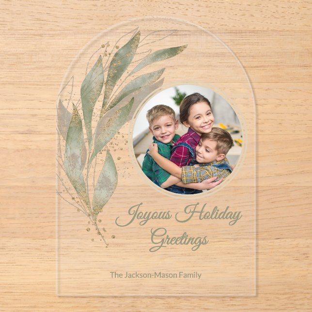 Invitations En Acrylique Elégant or Aquarelle Botanique Photo Holiday (Recto)