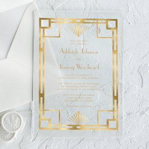 Invitations En Acrylique Élégant or blanc géométrique vintage mariage Déco 