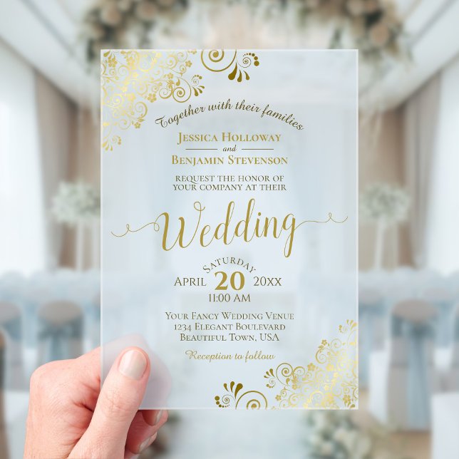 Invitations En Acrylique Élégant or Calligraphie Poudre Mariage bleu (Créateur téléchargé)
