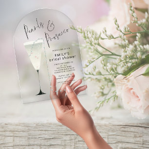 Invitations En Acrylique Élégant Perles et Flûte de Prosecco pour Enterreme
