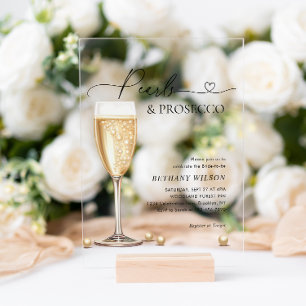 Invitations En Acrylique Elegant Perles et Prosecco Script Enterrement de V