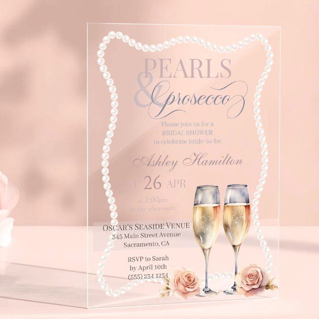Invitations En Acrylique Elégant Perles & Prosecco Douche nuptiale (Créateur téléchargé)