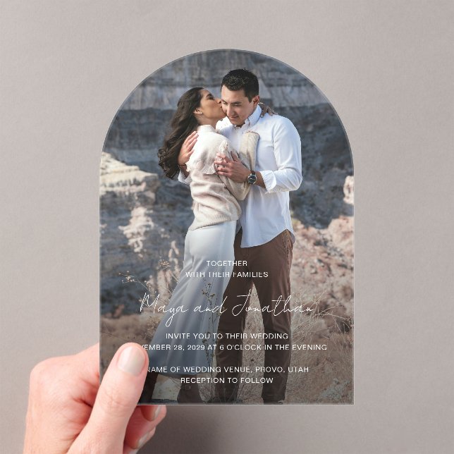 Invitations En Acrylique Élégant Photo Mariage moderne (In situ (ordinateur de poche))