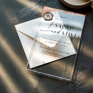 Invitations En Acrylique Élégant pinceau Rose Gold mariage