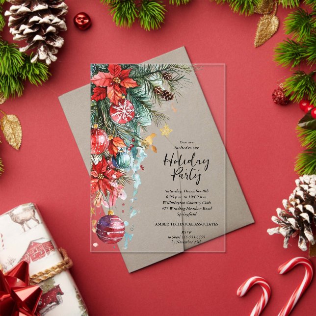 Invitations En Acrylique Elegant Poinsettia Christmas Party (Insitu (vacances))