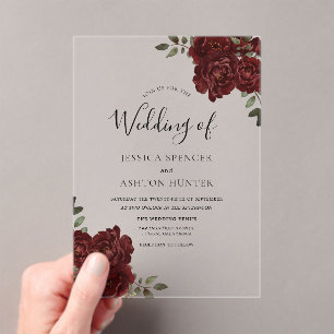 Invitations En Acrylique Élégant romantique Bourgogne Rouge Rose Mariage