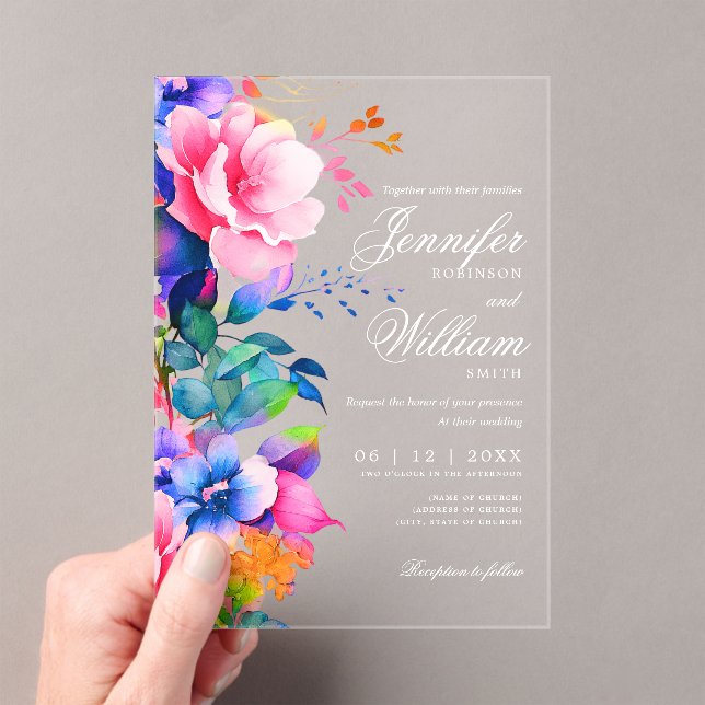 Invitations En Acrylique Élégant Romantique Mariage Script Rainbow (In situ (ordinateur de poche))