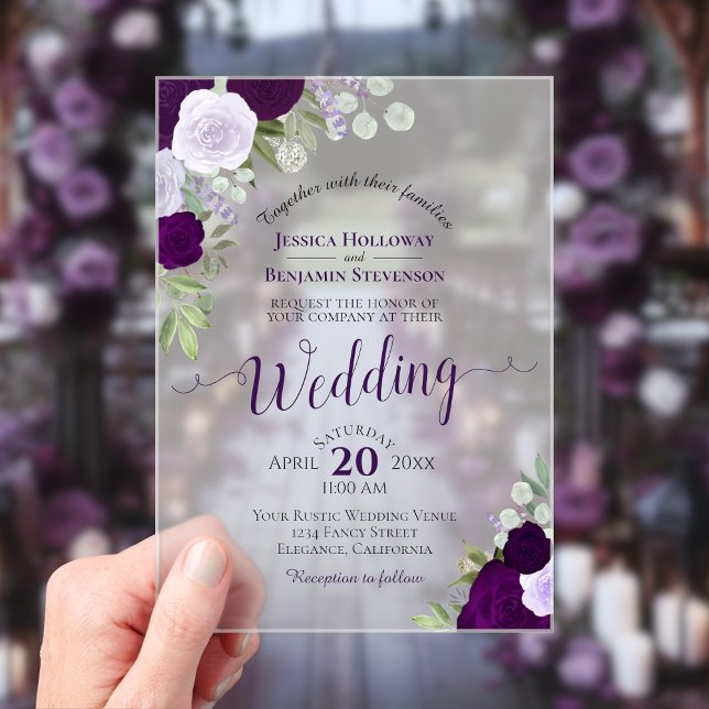 Invitations En Acrylique Elégant Rose couleur violet Mariage Boho  (Créateur téléchargé)