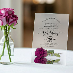 Invitations En Acrylique Élégant Rose de Plum Magenta Mariage de calligraph