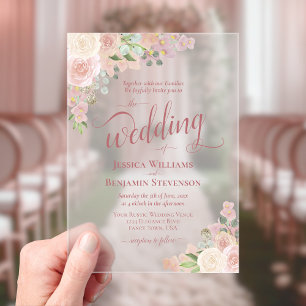 Invitations En Acrylique Elégant rose & mauve Boho Chic Rose Fancy Mariage