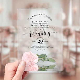 Invitations En Acrylique Élégant Rose Pâle Calligraphie Mariage