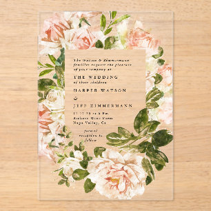 Invitations En Acrylique Elégant Rose Romance Aquarelle Mariage Arc