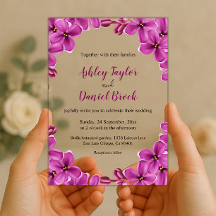 Invitations En Acrylique Élégant Roses d'orchidée violet Mariage fleuri été