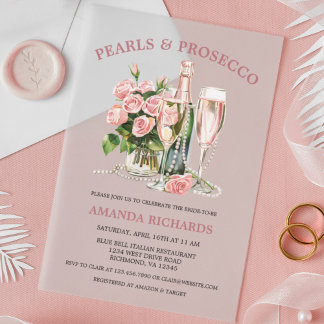 Invitations En Acrylique Elegant Roses, Pearls and Prosecco Bridal Shower 