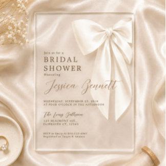 Invitations En Acrylique Élégant Ruban Ivoire Mariage Romantique Neutre