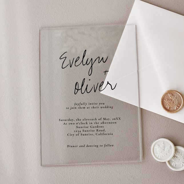 Invitations En Acrylique Élégant script moderne Mariage contemporain (Créateur téléchargé)