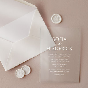 Invitations En Acrylique Élégant Script moderne transparent blanc