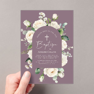 Invitations En Acrylique Élégant Script moderne Vieux Lavande Baptême