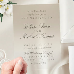 Invitations En Acrylique Élégant Script Neutre Tan Mariage dégradé