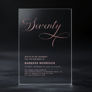 Invitations En Acrylique Élégant Script Soixante-dix Rose Gold 70e Annivers