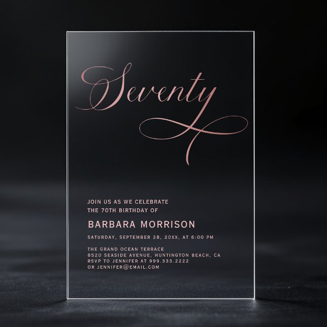 Invitations En Acrylique Élégant Script Soixante-dix Rose Or 70e anniversai (Créateur téléchargé)