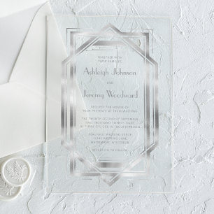 Invitations En Acrylique Elégant Silver Vintage 1920 Déco Mariage