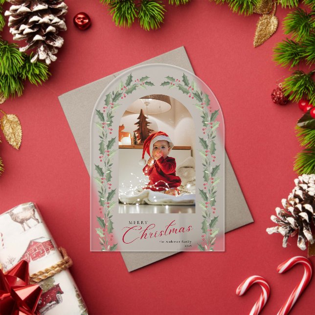 Invitations En Acrylique Elegant Simple Arch 1 Photo Christmas Holiday Card (Insitu (vacances))
