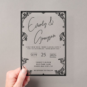 Invitations En Acrylique Élégant simple Victorien Floral Mariage frontière