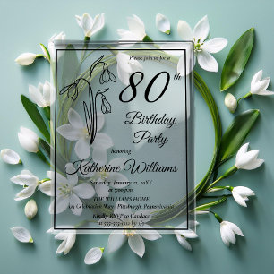 Invitations En Acrylique Elégant Snowdrops 80ème anniversaire